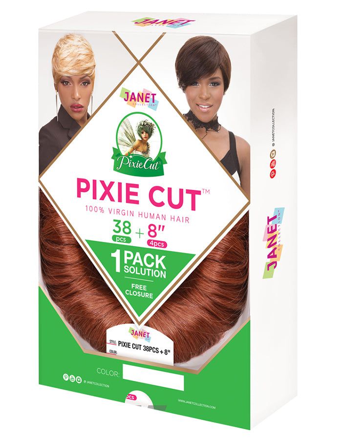 Janet Collection Janet Collection Pixie Cut 38pcs + 8"(4pcs) 100% cheveux humains vierges