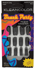 Kleancolor Beach Party Nails Medium Long Black #CNT1208 Kleancolor Beach Party Pre-glued Colored Nails 12 Pcs of 6 Sizes
