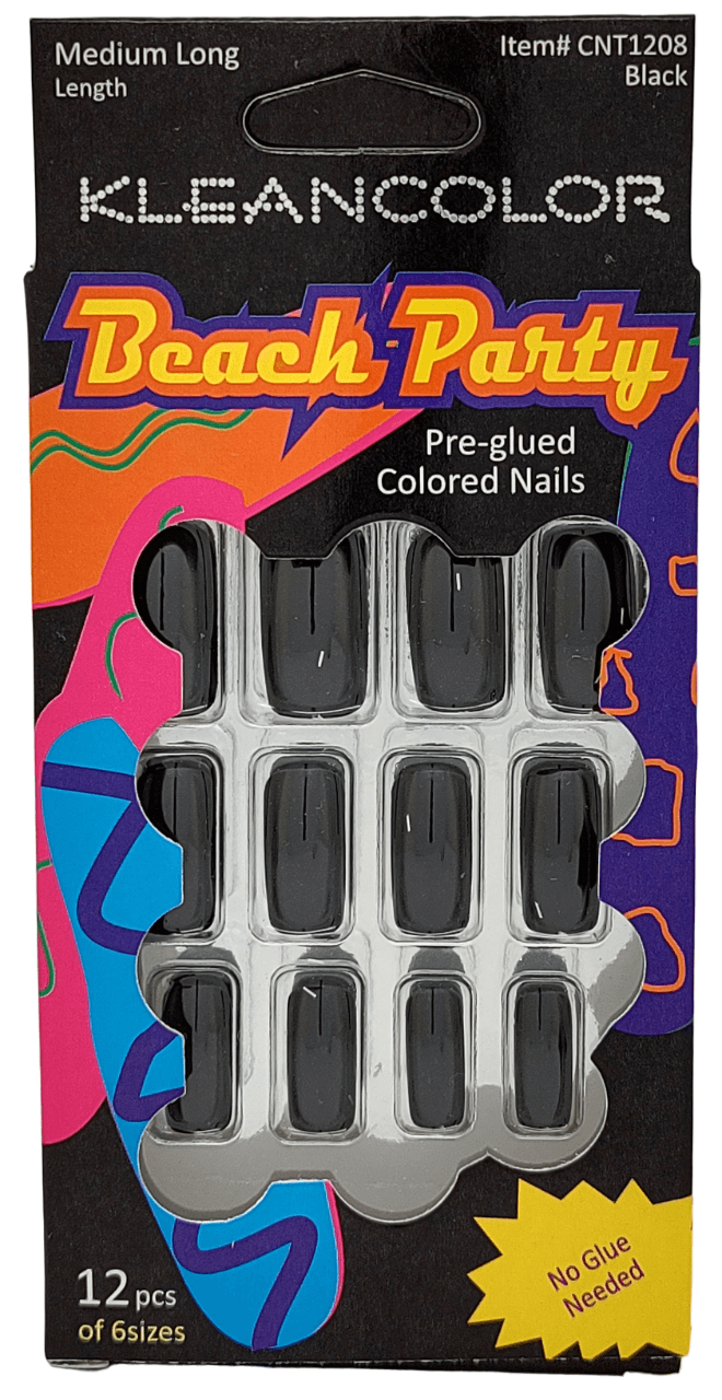 Kleancolor Beach Party Nails Medium Long Black