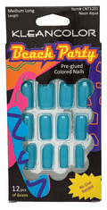 Kleancolor Beach Party Nails Medium Long Neon Aqua #CNT1201 Kleancolor Beach Party Pre-glued Colored Nails 12 Pcs of 6 Sizes