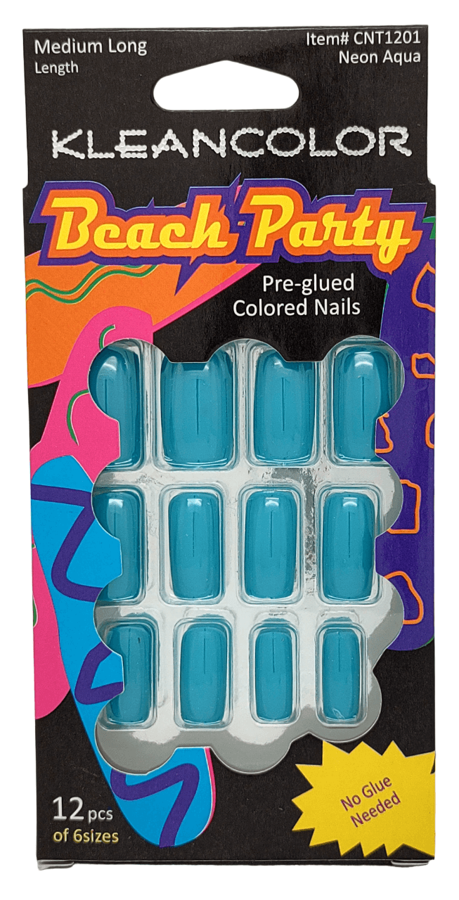 Kleancolor Beach Party Nails Medium Long Neon Aqua