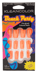 Kleancolor Beach Party Nails Medium Long Neon Orange #CNT1205 Kleancolor Beach Party Pre-glued Colored Nails 12 Pcs of 6 Sizes