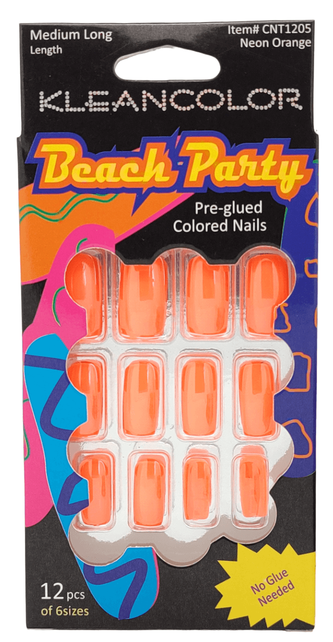 Kleancolor Beach Party Nails Medium Long Neon Orange