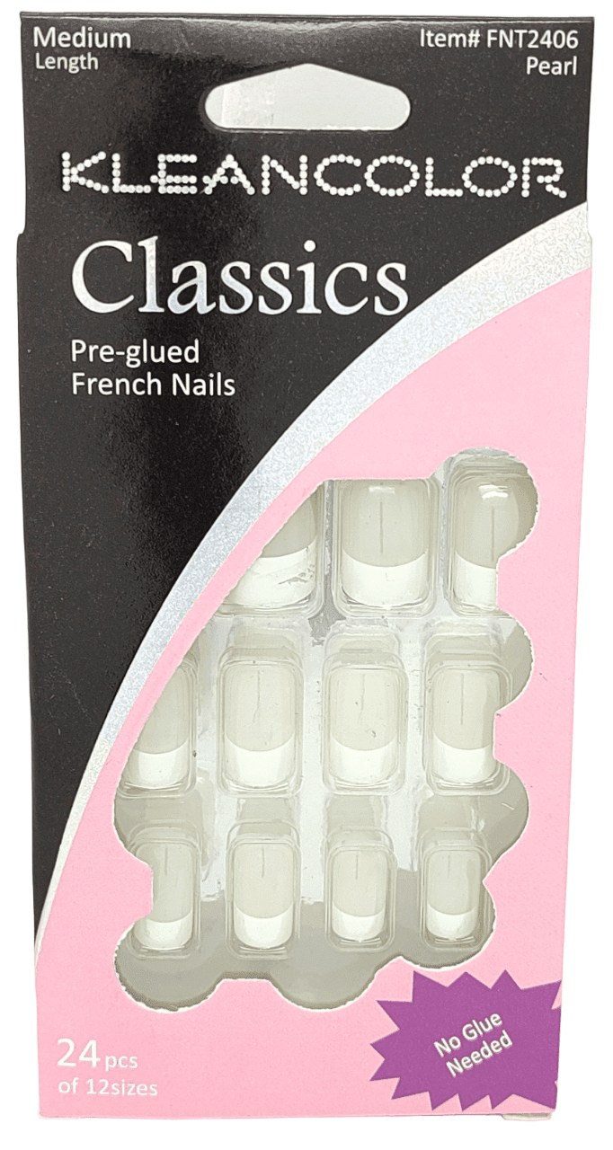 Kleancolor Kleancolor Classics Pre-glued French Nails 24 Pcs of 12 Sizes