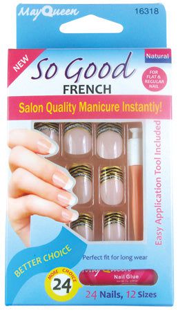MayQueen Nails 16318 So Good Natural French 24 Nails , 12 Sizes