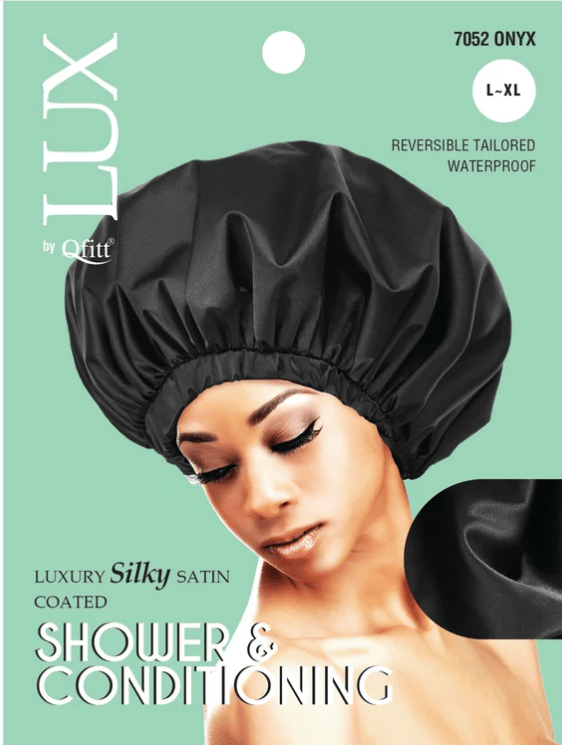 Qfitt Health & Beauty XL Qfitt Luxury Silky Satin Coated Shower & Conditioning Cap- Onyx