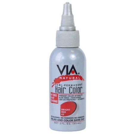 Via Natural Health & Beauty Via Hair Color Bright Red 62 60ml/2oz Via Natural Semi-Permanent Hair Color 60ml