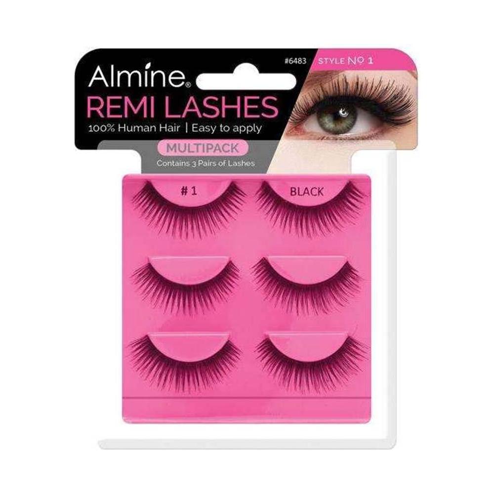 Almine Eyelashes Multipack (Style No. 1) Black 3ct 100% Remi