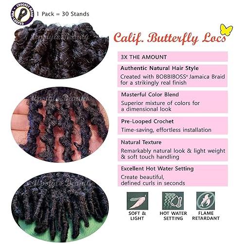 BOBBI BOSS 3X Calif. Butterfly Locs Pre-Looped Crochet Braid Cheveux artificiels 18"