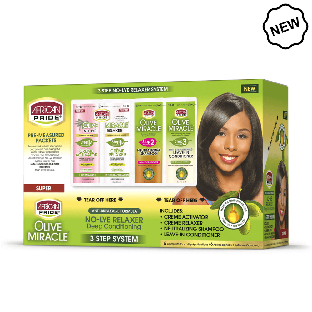 African Pride 3-Step Olive No-Lye Relaxer Quad Sachets Super System | gtworld.be 