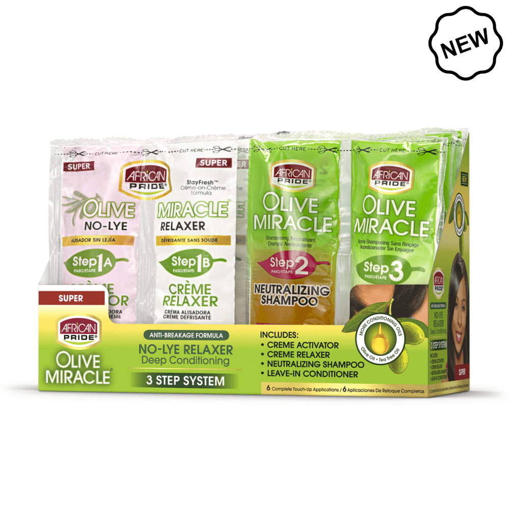 African Pride 3-Step Olive No-Lye Relaxer Quad Sachets Super System | gtworld.be 