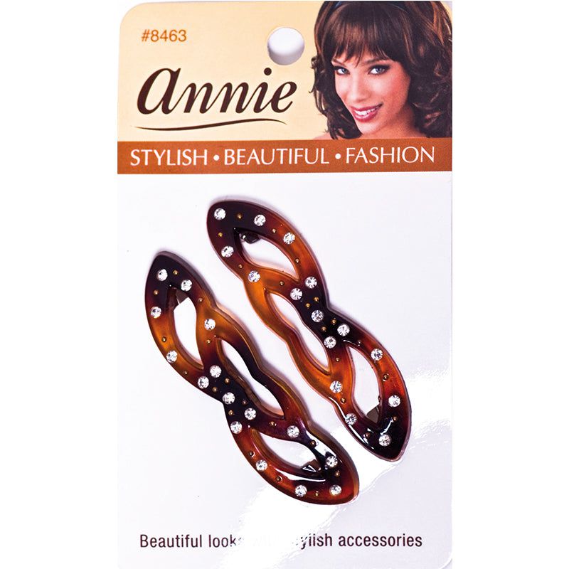 Annie Annie Auto Barrettes/Haarspangen With Glitter Stones, 6,5Cm, Tortoise, Pack of 2