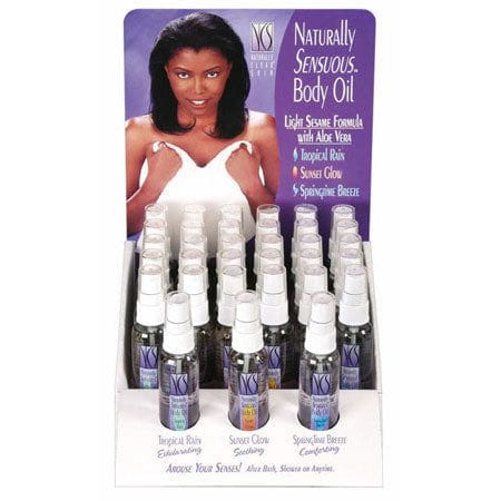 At One Naturally Sensuous Body Oil Display - Tropical Rain, Sunset Glow, Spring Time Br