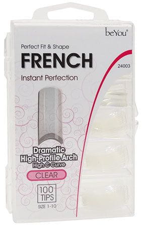 Be You BeYou NAILS 24003 Perfect Fit & Shape French Clear 100Tips, Size 1-10