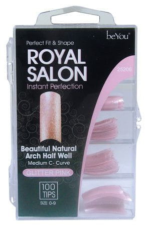 Be You BeYou Nails 25206 Royal Salon Glitter Pink 100 Tips Size 0-9