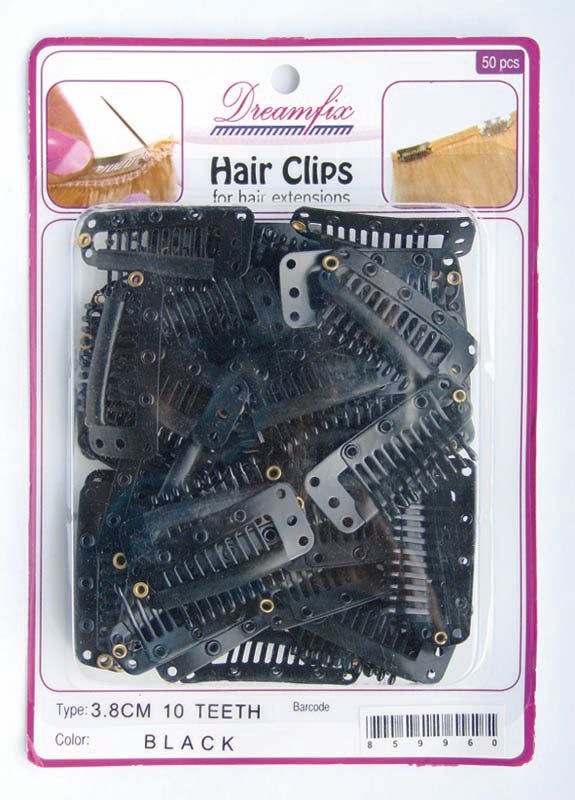 Dreamfix Dreamfix Hair Clips/Extensions de cheveuxClips, Black, 38mm, 10 Teeth, 50 Pieces