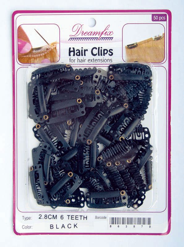 Dreamfix Dreamfix Hair Clips/Haarverlängerung Clips, Black, 28mm, 6 Teeth, 50 pcs