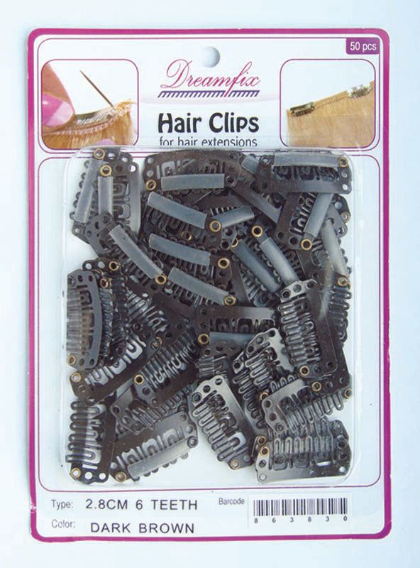 Dreamfix Dreamfix Hair Clips/Haarverlängerung Clips, Dark Brown, 28mm, 6 Teeth, 50 Pieces