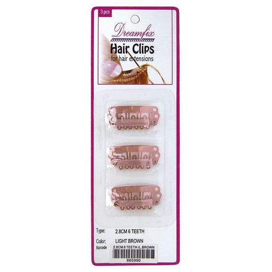 Dreamfix Hair Clips 3 Pcs 6 Teeth 2.8Cm :Light Brown