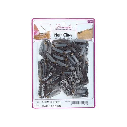 Dreamfix Hair Clips 50 PCS 6 Teeth 2.8cm: Dark Brown Dreamfix Hair Clips for Extensions