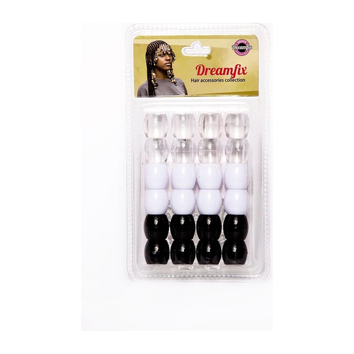 Dreamfix Health & Beauty Black&white&transp Dreamfix Large Hole Plastic Hair Beads Kids 24pcs