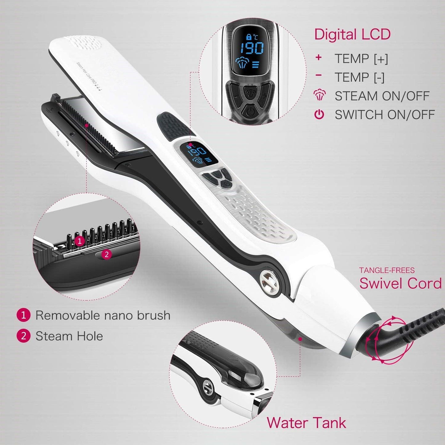 Dreamfix Health & Beauty Dreamfix Steam-Infused Nano Brush Straightener (White)