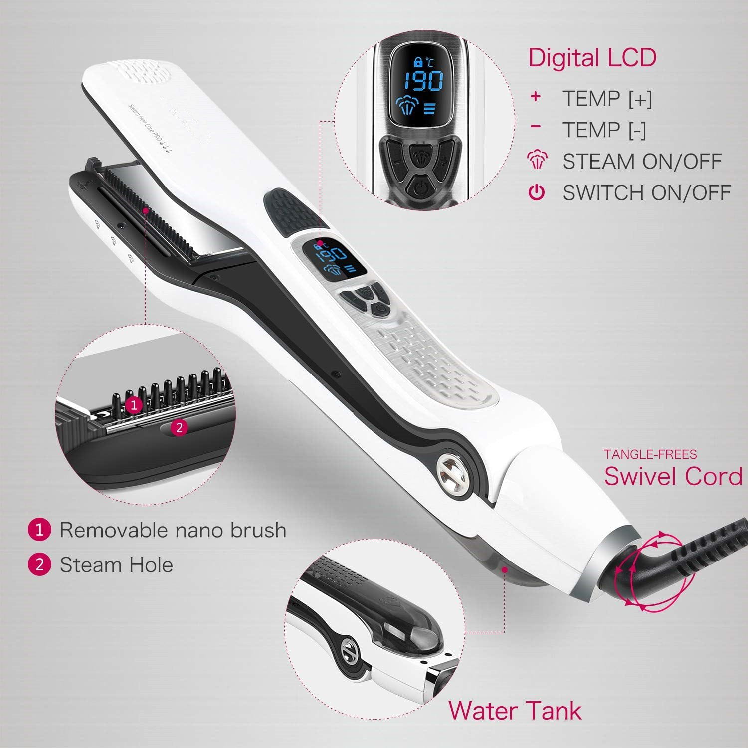 Dreamfix Health & Beauty Dreamfix Steam-Infused Nano Brush Straightener (White)