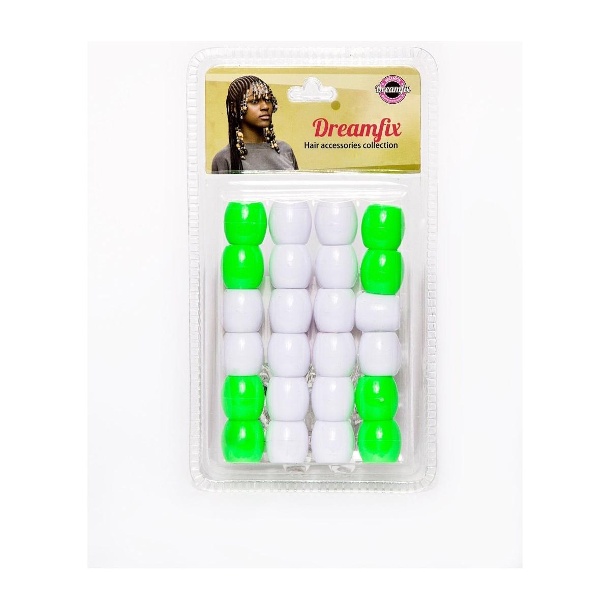 Dreamfix Health & Beauty Green&White Dreamfix Large Hole Plastic Hair Beads Kids 24pcs