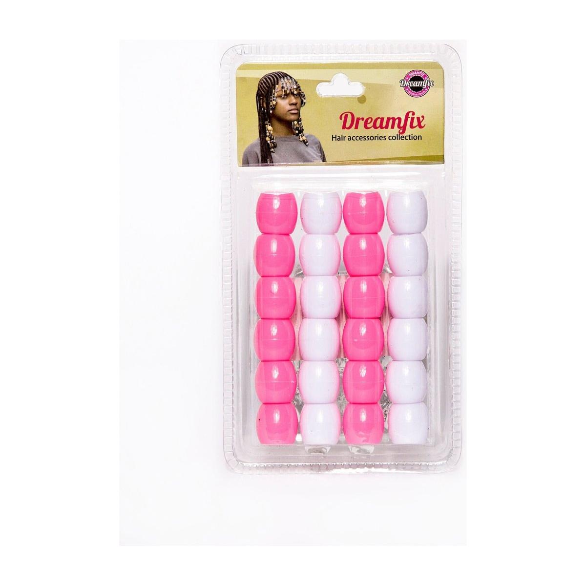 Dreamfix Health & Beauty Pink&White Dreamfix Large Hole Plastic Hair Beads Kids 24pcs