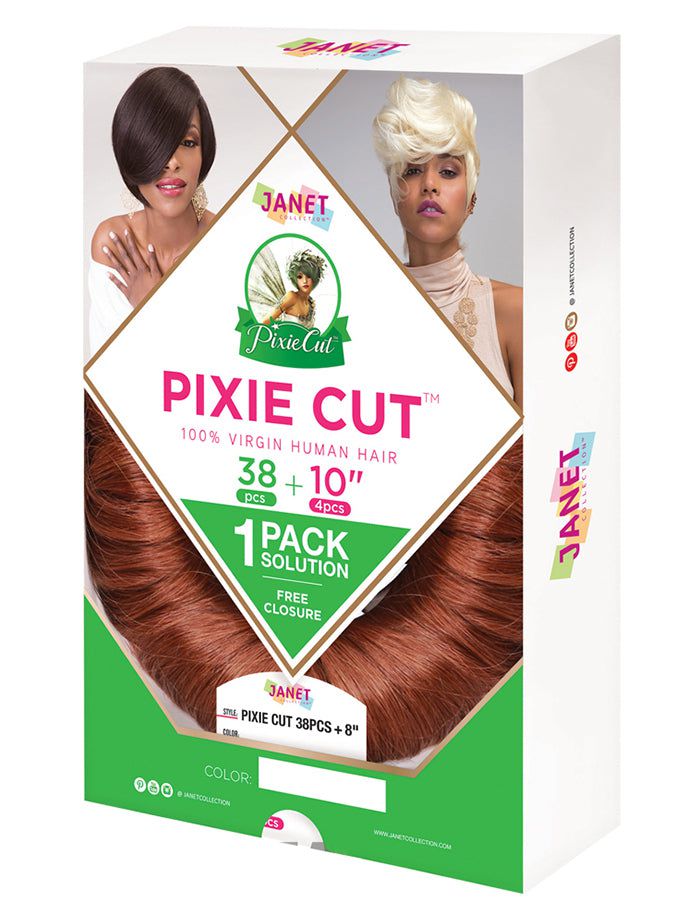 Janet Collection Janet Collection Pixie Cut 38pcs + 10"(4 pcs) 100% Virgin De vrais cheveux