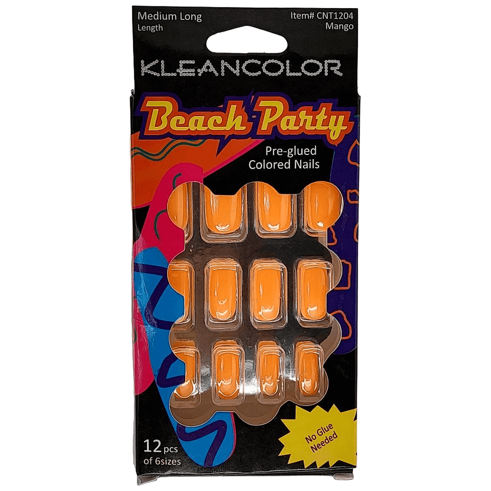 Kleancolor Health & Beauty Beach Party Medium Long Mango #CNT1204 Kleancolor Beach Party Pre-glued Colored Nails 12 Pcs of 6 Sizes