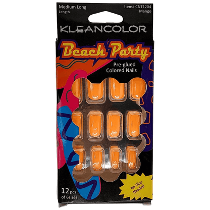 Kleancolor Health & Beauty Beach Party Medium Long Mango #CNT1204 Kleancolor Beach Party Pre-glued Colored Nails 12 Pcs of 6 Sizes