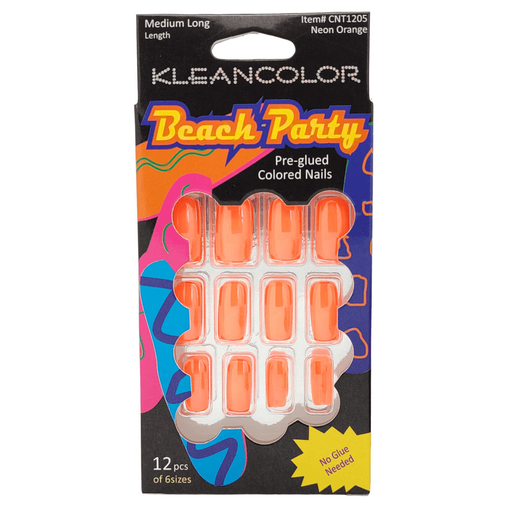 Kleancolor Health & Beauty Kleancolor Beach Party Pre-glued Colored Nails 12 Pcs of 6 Sizes