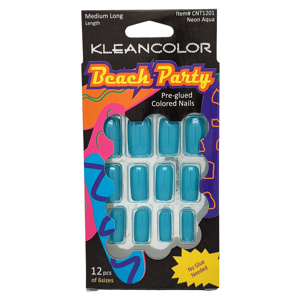 Kleancolor Health & Beauty Kleancolor Beach Party Pre-glued Colored Nails 12 Pcs of 6 Sizes