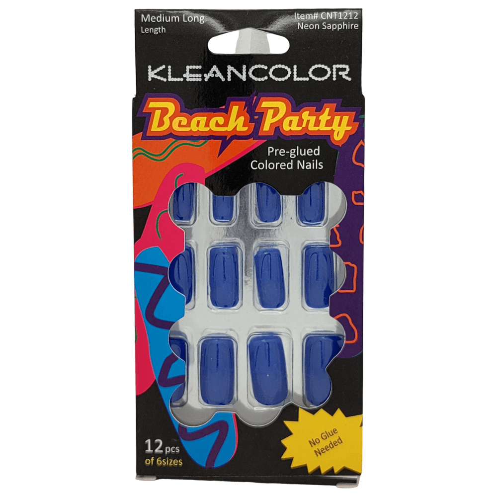 Kleancolor Health & Beauty Kleancolor Beach Party Pre-glued Colored Nails 12 Pcs of 6 Sizes