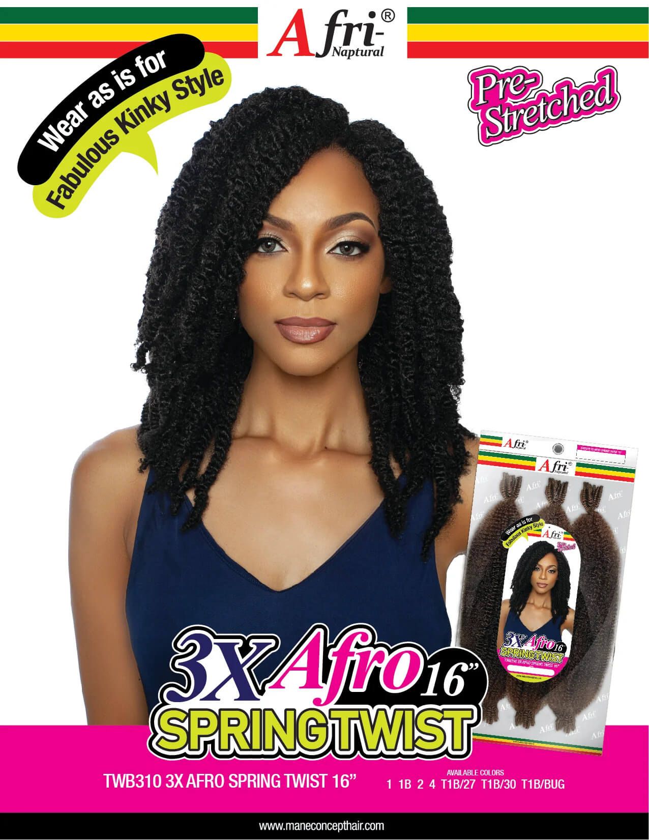 Mane Concept Mane Concept Afri-Naptural 3X Afro Spring Twist  Cheveux synthétiques 16" / 24"