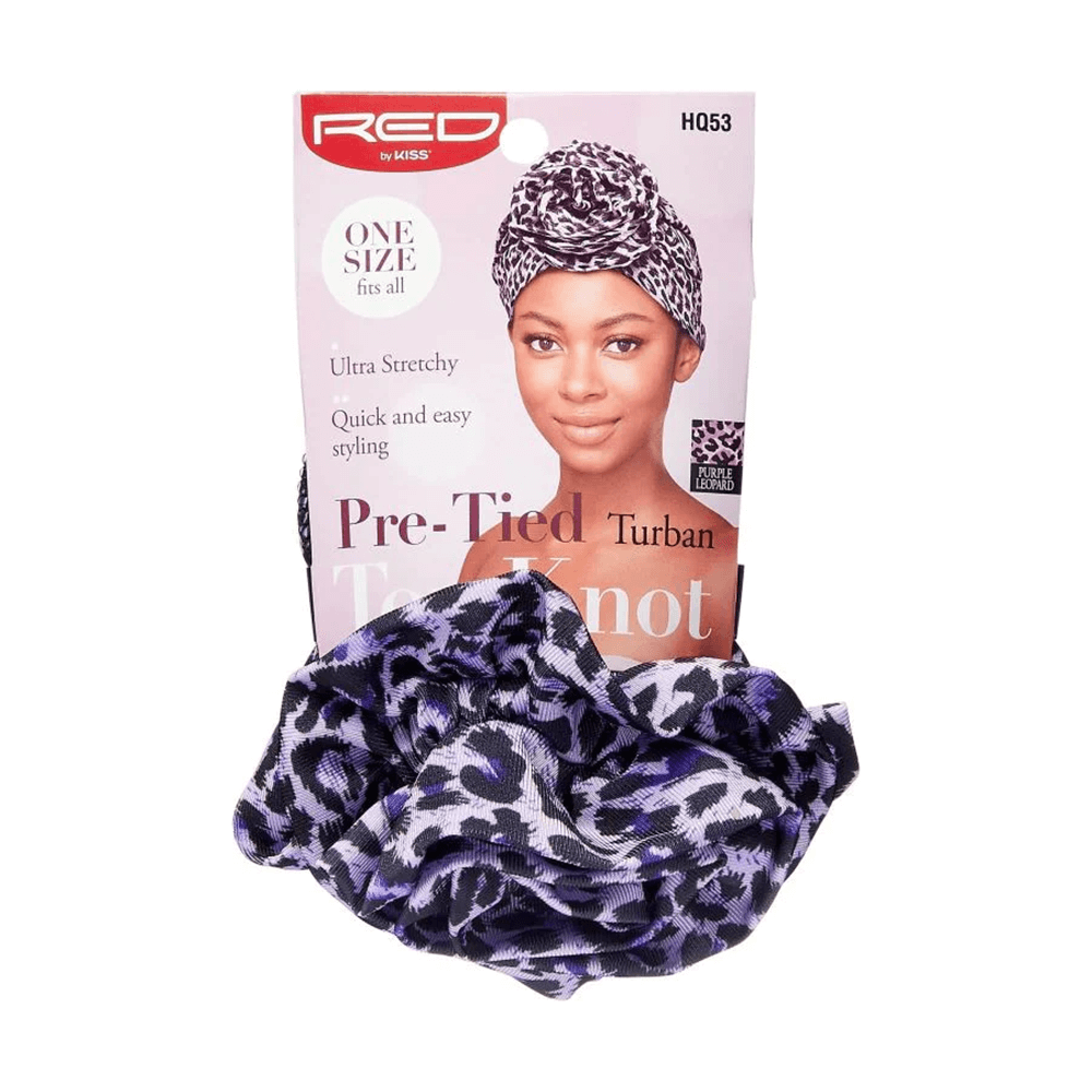 Red by Kiss Health & Beauty Red By Kiss Top Knot Pre-Tied Turban - Purple Leopard