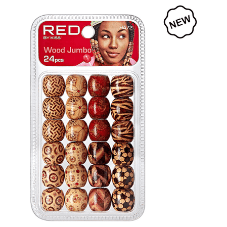 Red by Kiss Health & Beauty Red By Kiss Wood Pattern Jumbo Hair Beads 24pcs Red By Kiss Jumbo Hair Beads 24pcs