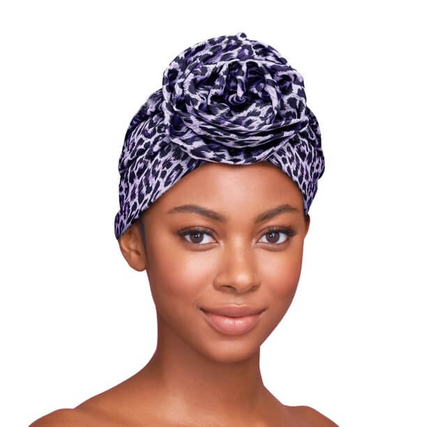 Red by Kiss Red By Kiss Top Knot Pre-Tied Turban - Purple Leopard