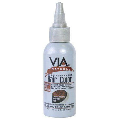 Via Natural Health & Beauty Via Hair Color China Moon Brown 108 60ml/2oz Via Natural Semi-Permanent Hair Color 60ml